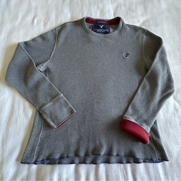 American Eagle Pullover Mens XL Thermal Waffle Knit Vintage Fit Grunge Preppy - Picture 1 of 7
